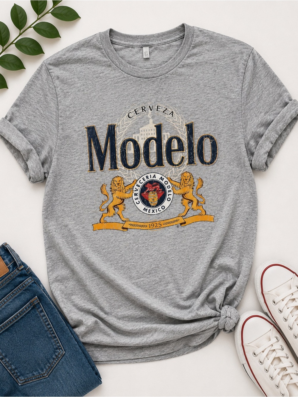 ModelCo Gray Short-Sleeve Logo Tee with Gold Accents